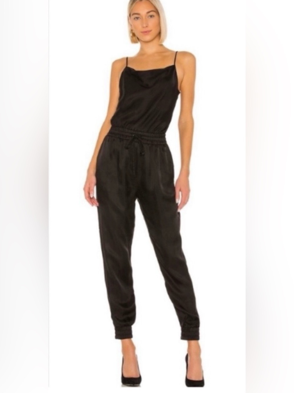 Cinq a Sept Jumpsuit Finnley Cowl
Neck Jogger in Black Satin